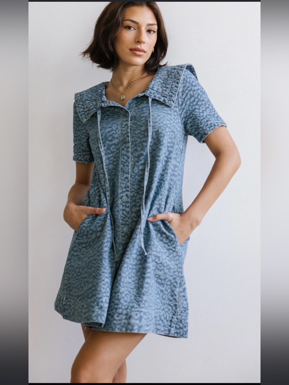 Blue Leopard Print Short Sleeve Dress